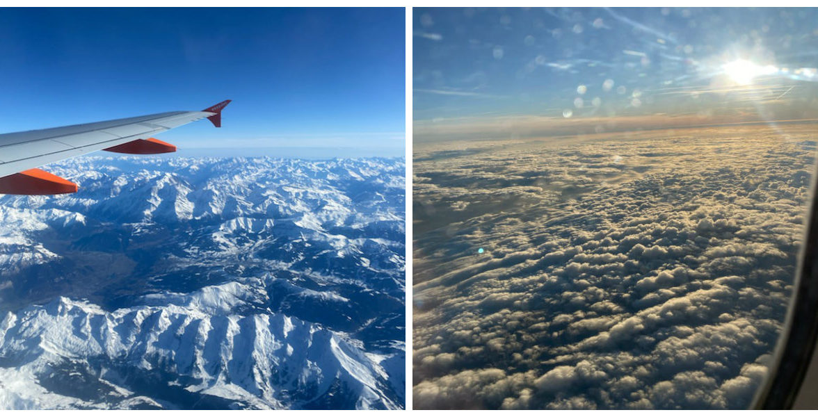 Le vol s’est bien passé, nous avons survolé les Alpes enneigées… 